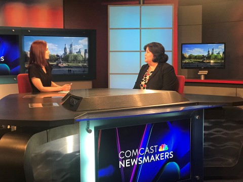 Jill Horn interviews Anita Santos-Singh at the Comcast Newsmakers desk