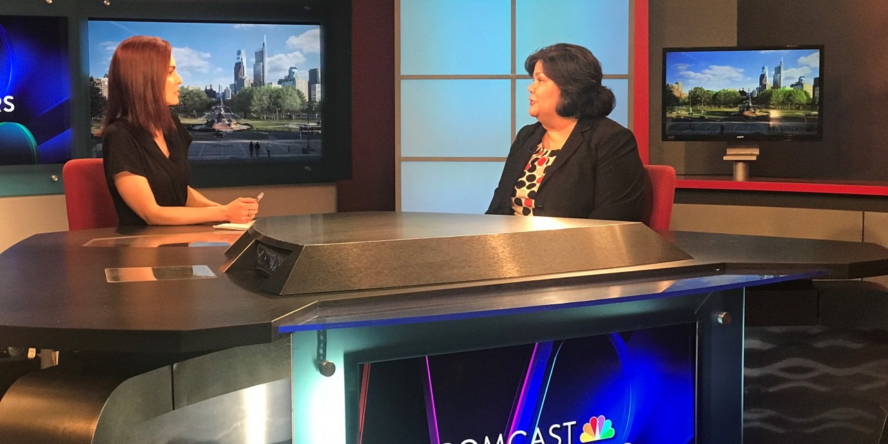 Jill Horn interviews Anita Santos-Singh at the Comcast Newsmakers desk